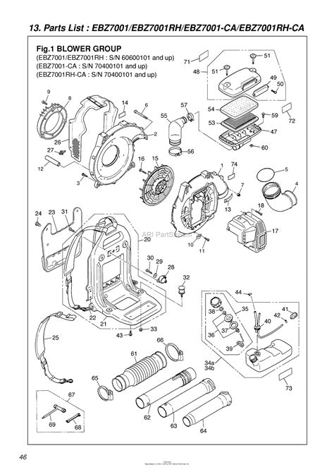 red max ebz  sn   parts diagram   blower