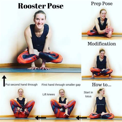 rooster pose yoga tutorial modification black red leggings