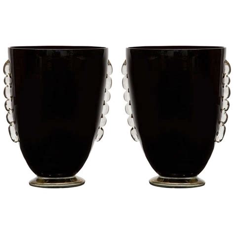 Murano Black Glass Vases With Fused Gold Leaf At 1stdibs
