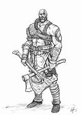 Kratos Drawings Sketches Improveyourdrawings Wikinger Axe Samurai Nordische Zeichnen Skizzen Videojuegos Vikings Action sketch template