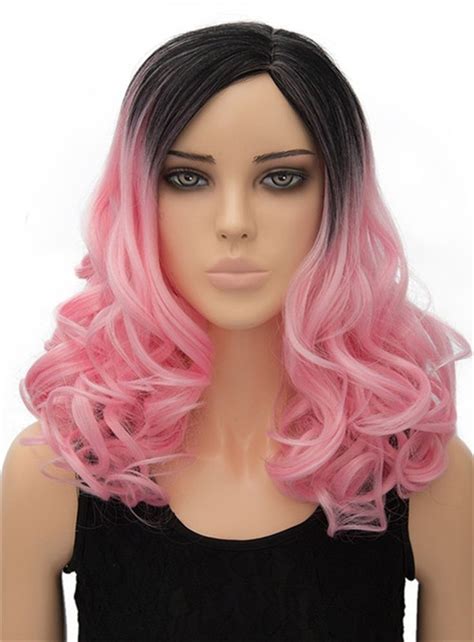 pink long wavy capless synthetic hair wig  inches cheap lace front wigs natural hair wigs