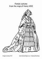 Colouring Henry Viii Costume Reign Tudor Female Pages Costumes Clothes Women Coloring Activityvillage Wore Tudors Histories Horrible Dresses History sketch template