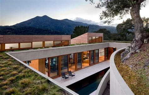 living roof  slope house merges beautifully  california hillside modern house designs