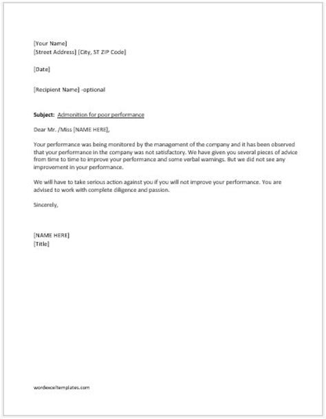 warning letter  poor performance word excel templates