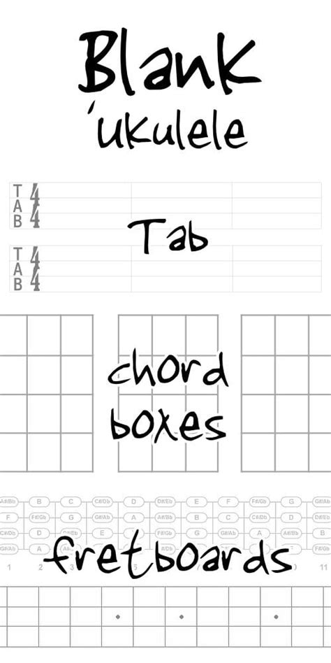blank ukulele chord diagrams fretboard charts  tab  ukulele