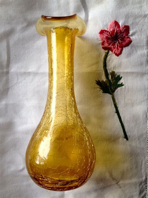 Items Similar To Lovely Amber Vase Crackle Glass 7 25 Inches In Height