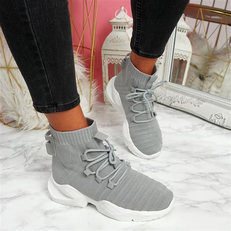 Womens Ladies Lace Up Sock Sneakers Chunky Trainers Womens Party Shoes