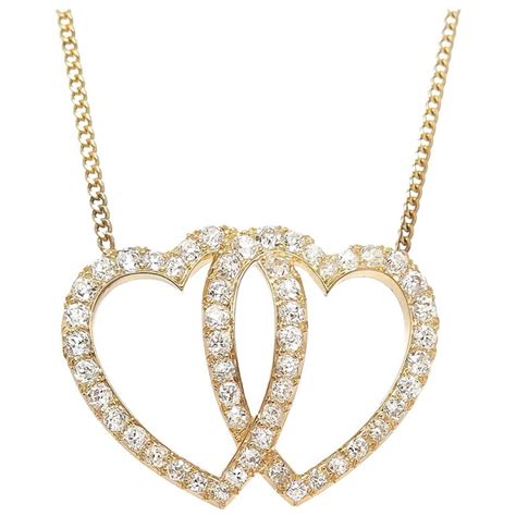 victorian gold  diamond double heart pendant necklace  stdibs