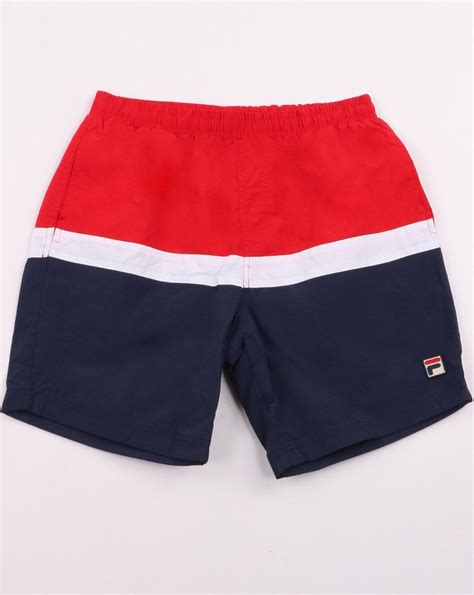 fila vintage swim shorts navy red white 80s casual classics