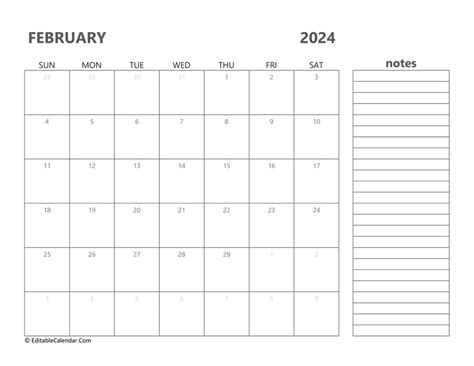 february calendar printable  version