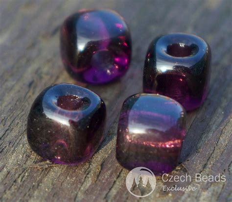 Clear Purple Large Hole Glass Beads Cube Czech Beads Czech
