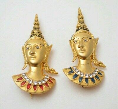asian princess siam lady gold brooches pins vintage jewelry set