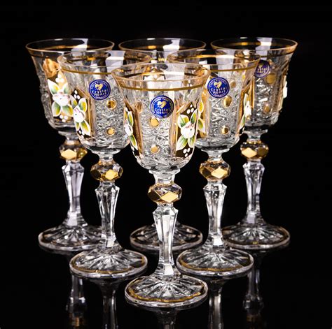 Bohemia Crystal Liqueur Glasses Enamel Gold Design 60ml Bohemia