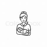 Midwife Hebamme Neugeborenes Gezeichneten Kinderhand sketch template