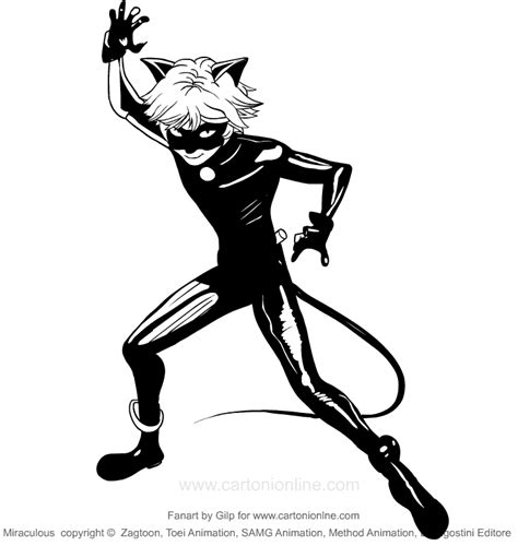 drawing chat noir miraculous coloring page