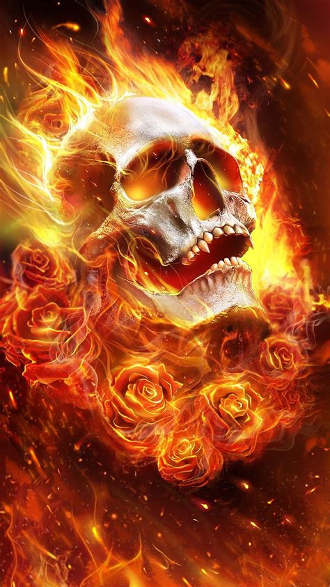 fire skull skull  roses hd phone wallpaper pxfuel