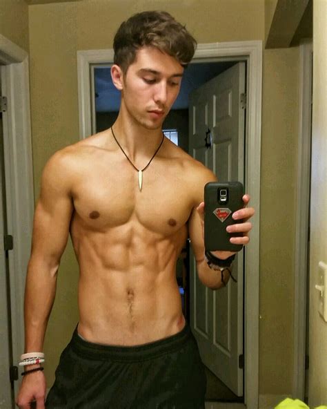 young fit shirtless teen boy  door body selfie