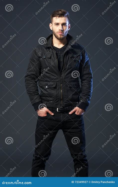 portrait  cool  handsome young man  casual wear stock image