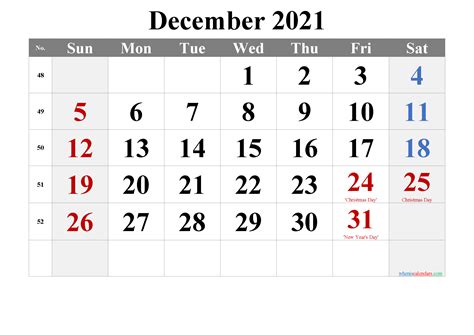 december  printable calendar  holidays  templates