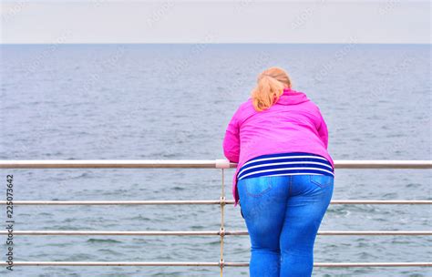 Lonely Fat Girl Looks Into The Horizon Of The Sea A Problem With