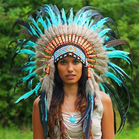 turquoise native american headdress 75cm indian headdress novum