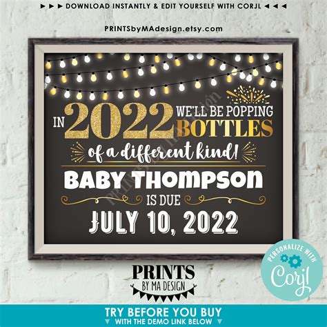 years pregnancy announcement sign popping bottles