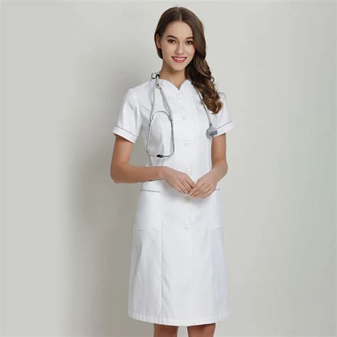 Scrub Dress Nursing Dress Beautician Work Uniform White For Women