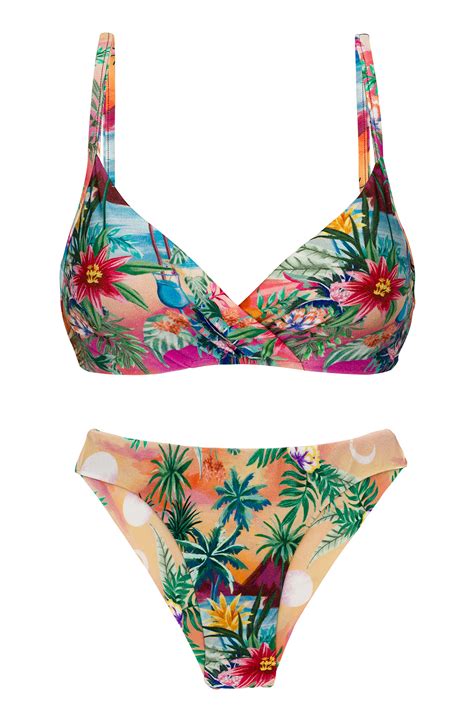 Colorful Tropical Underwired Bralette Bikini Set Sunset Balconet Inv