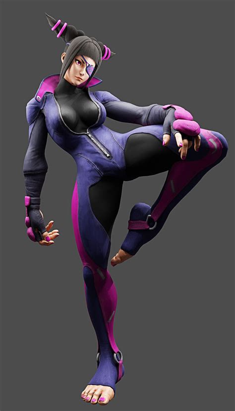 A Woman In A Purple And Black Cat Suit Is Doing A Kick Up With Her Legs