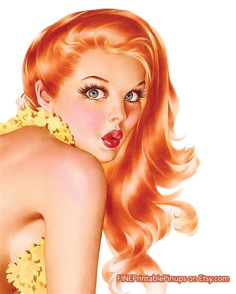 Vintage Pinup Art Girl Redhead By Alberto