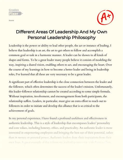 areas  leadership    personal leadership philosophy