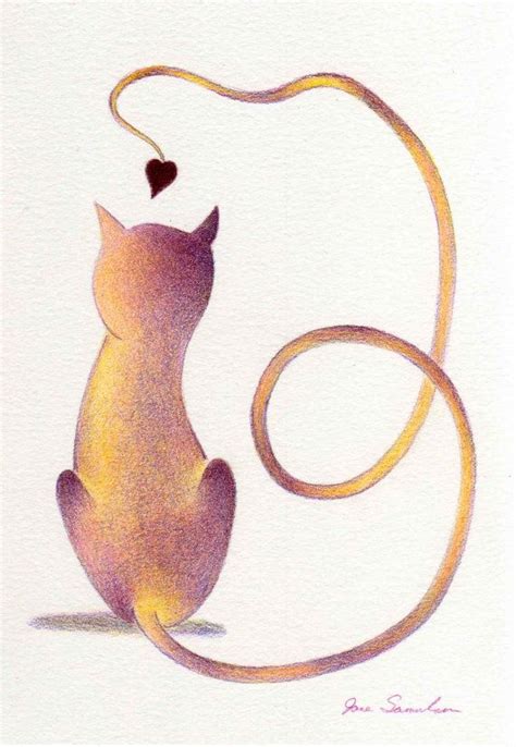 love cat  original colored pencil drawing  artofjane  etsy cat