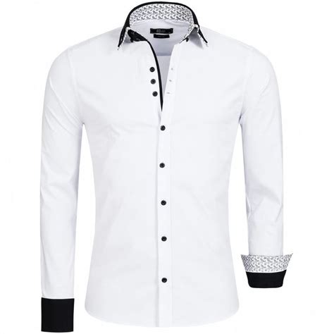 heren overhemd wit stretch dubbele kraag slim fit overhemd vrijetijdskleding kragen