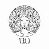 Zodiac Coloring Virgo Sign Pages Horoscope Signs Symbol Printable Adult Vector Girl Star Illustration Beautiful Book Women Printables Plus Calendar sketch template