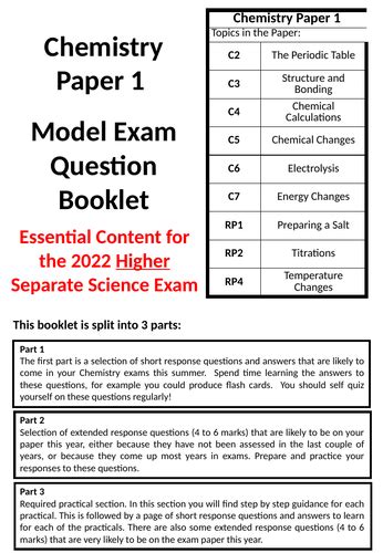 aqa gcse chemistry paper  revision booklet   teaching resources