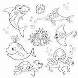 Sea Cartoon Cute Animals Set Coloring Illustration Stock Vector Moai Depositphotos Algae Nature Preview sketch template