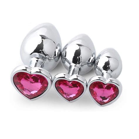 3pcs Set Diamond Butt Toy Plug Anal Insert Heart Jeweled Gem Metal S M