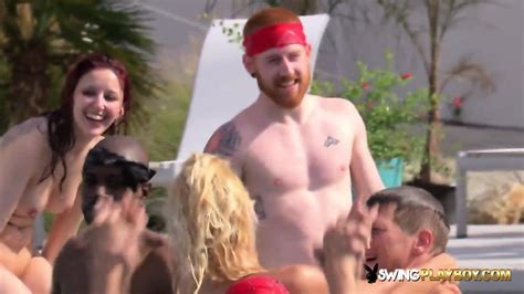 redhead couple is definetly nervous to participate in swingers party
