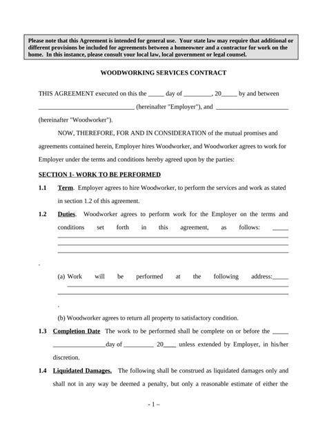 woodworking contract template  template pdffiller