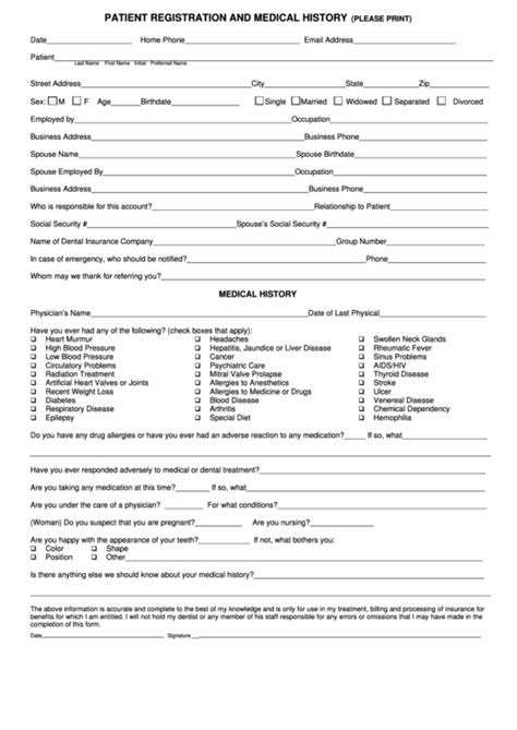 Patient Registration And Medical History Form Printable Pdf Download