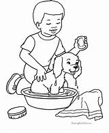 Coloring Pages Dog Dogs Printable Boy Bathing His Kids Print Bath Playing Puppy Animal Pets Color Cats Clipart Fluffy Colouring sketch template