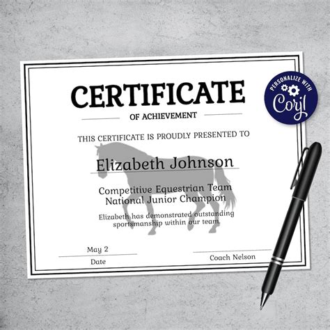 editable horse certificate template printable equestrian etsy