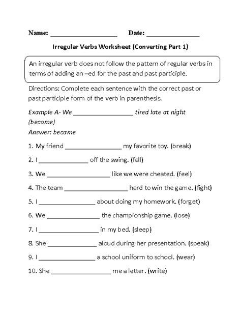 verbs worksheets irregular verbs worksheets