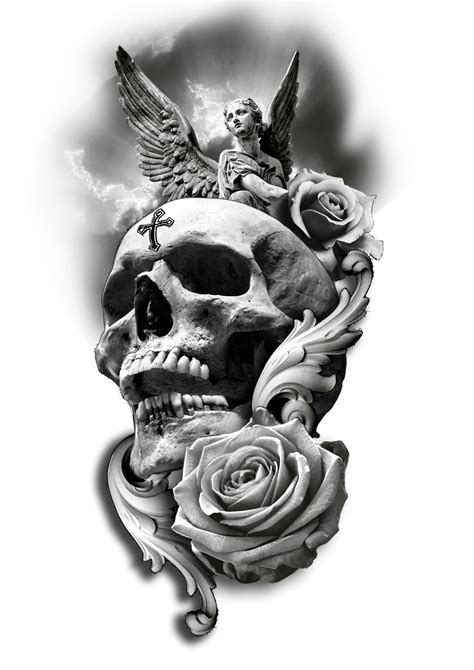 Skull Rose Angel Tattoo Design Рисунки черепов Картинки черепа