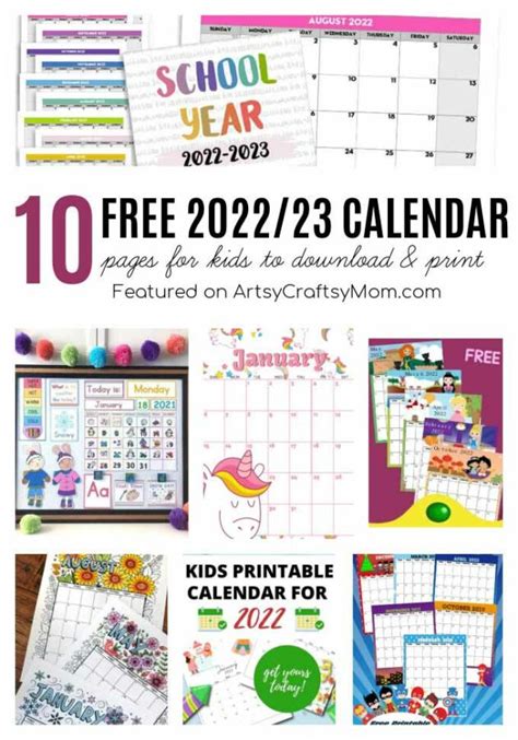 printable calendar pages  kids