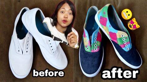 mewarnai sepatu putih kanvas  cat acrylic repaint shoes