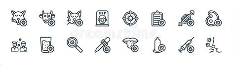 Virus Transmission Line Icons Linear Set Quality Vector