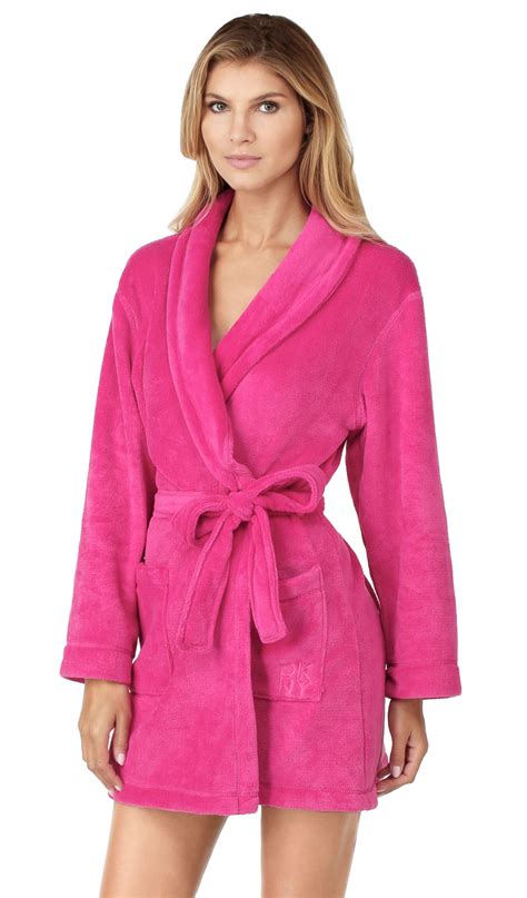 dkny signature fleece cosy long sleeve  soft short bath robe