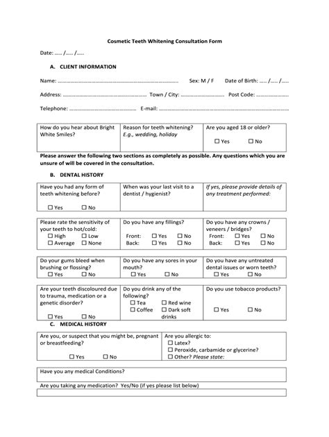 Teeth Whitening Consultation Form Fill Online Printable Fillable
