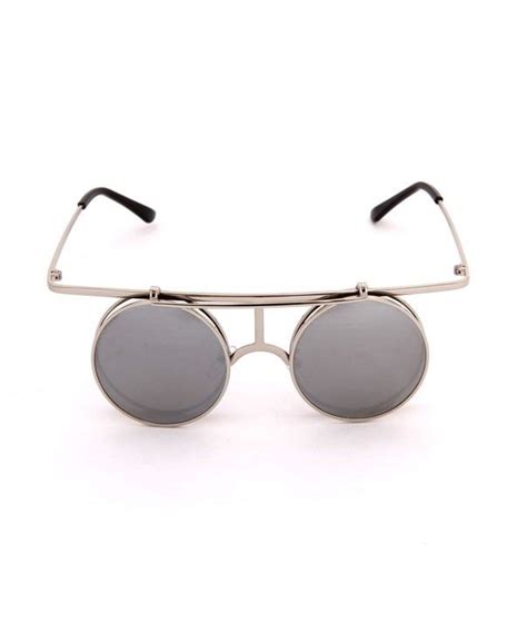 vintage fold over round lenses sunglasses with silver metal frame